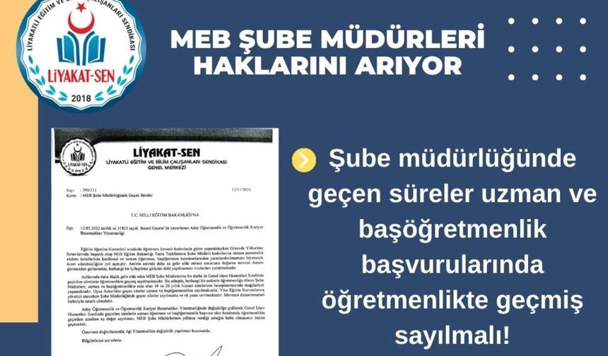 MEB Şube Müdürlüğünde Geçen Süreler Öğretmenlikte Geçmiş Sayılmalı