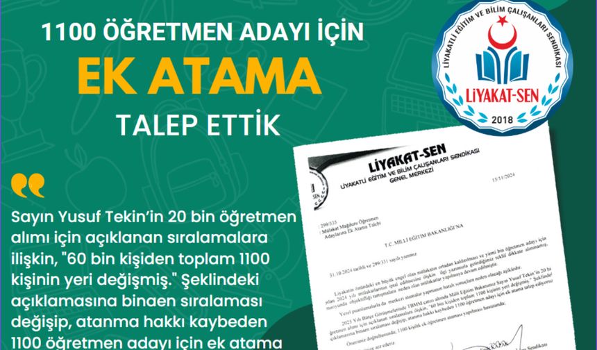 1100 Öğretmen Adayı İçin Ek Atama Talep Ettik